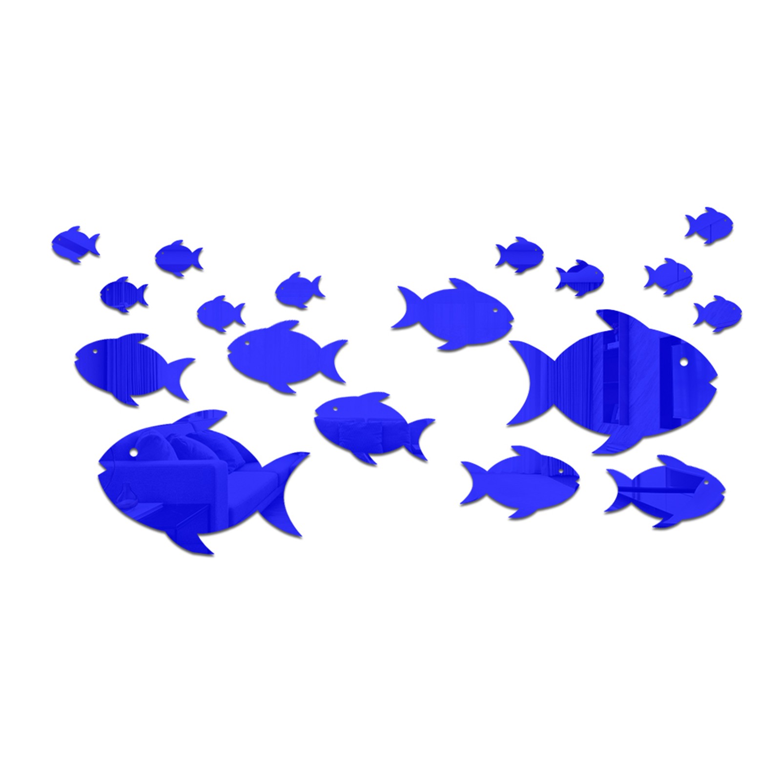 Sea Animals Fishes Theme Waterproof Acrylic Mirror Wall Decor Stickers Removable Dog DIY Sticky Mural Stickers Decals For Living Room Kid Baby Bedroom Bathroom